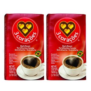 3 coracoes extra forte brazilian ground coffee - dark roast coffee - 35 ounce | pack of 2 - ground coffee dark roast - dark roast - dark roast ground coffee