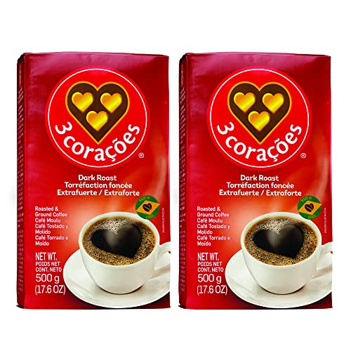 3 Coracoes Extra Forte Brazilian Ground Coffee - Dark Roast Coffee - 35 Ounce | Pack of 2 - Ground Coffee Dark Roast - Dark Roast - Dark Roast Ground Coffee