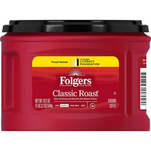 folgers classic roast ground coffee, medium roast coffee, 19.2 ounce canister