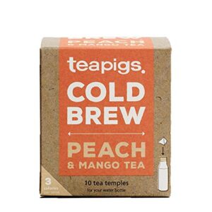 teapigs peach & mango cold brew tea bags, 10 count x 6 boxes, herbal infusion with white hibiscus, apple, peach & mango