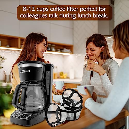 Reusable Coffee Filters 4 Packs - 8-12 Cup Mr Coffee Filters Permanent Basket Coffee Filter Reusable for Mr. Coffee, Black & Decker Coffee Maker-with Handle, Safe& Easy to Clean