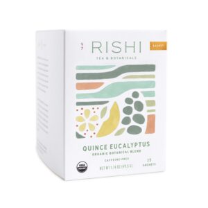 rishi tea quince eucalyptus herbal tea | usda organic direct trade sachet tea bags, certified kosher, caffeine free swet & refreshing blend | 15 count (pack of 1)