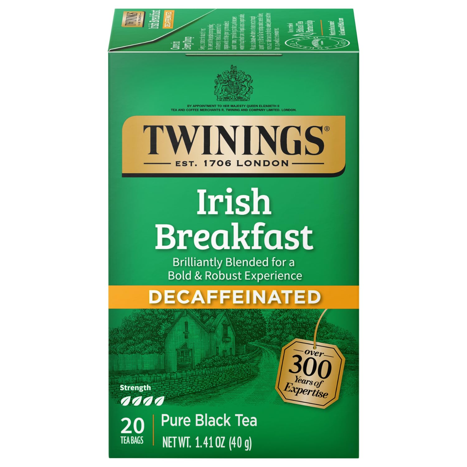 Twinings Irish Breakfast Tea, Decaf Tea Bags, Strong and Distinctive Black Decaffeinated Tea, 20 Individually Wrapped Tea Bags