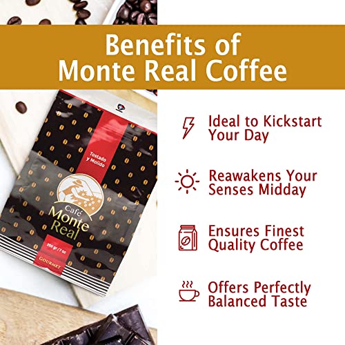 Monte Real - Arabica Gourmet Coffee, Flavored Ground Coffee, Fresh Roasted Coffee Grounds, Medium Dark Roast, Cacao Flavor, 400 Grams