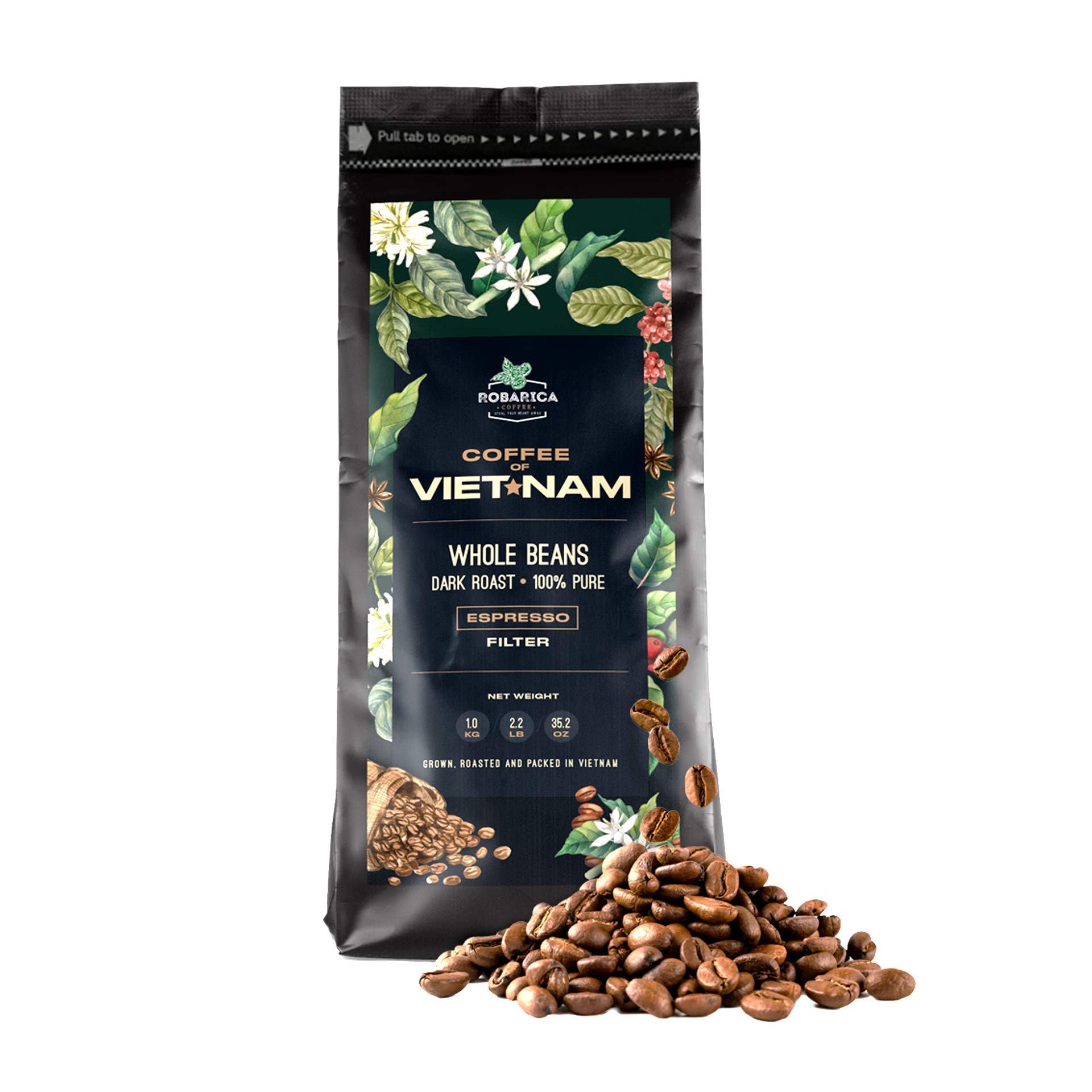 Robusta Coffee Beans Espresso, Vietnamese Coffee Beans Roasted Dark for Low Acid & High Caffeine Strong Coffee from Asian Coffee Beans