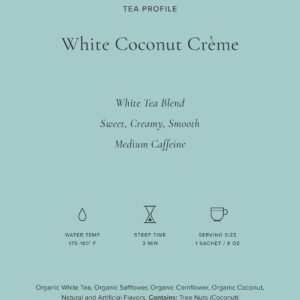 Art of Tea | Organic White Coconut Crème | 12 Count Eco Friendly Sampler Box Assortment | Premium Caffeinated Organic White Tea Variety | Biodegradable Sachets