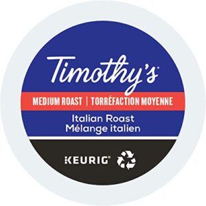 timothy's, italian roast, single-serve keurig k-cup pods, medium roast coffee, 48 count (2 boxes of 24 pods)