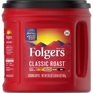 folgers classic roast medium roast ground coffee, 30.5 ounces (pack of 6)