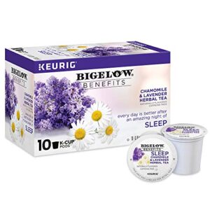 bigelow tea benefits, sleep chamomile and lavender herbal tea keurig k-cup pods, box of 10, caffeine free