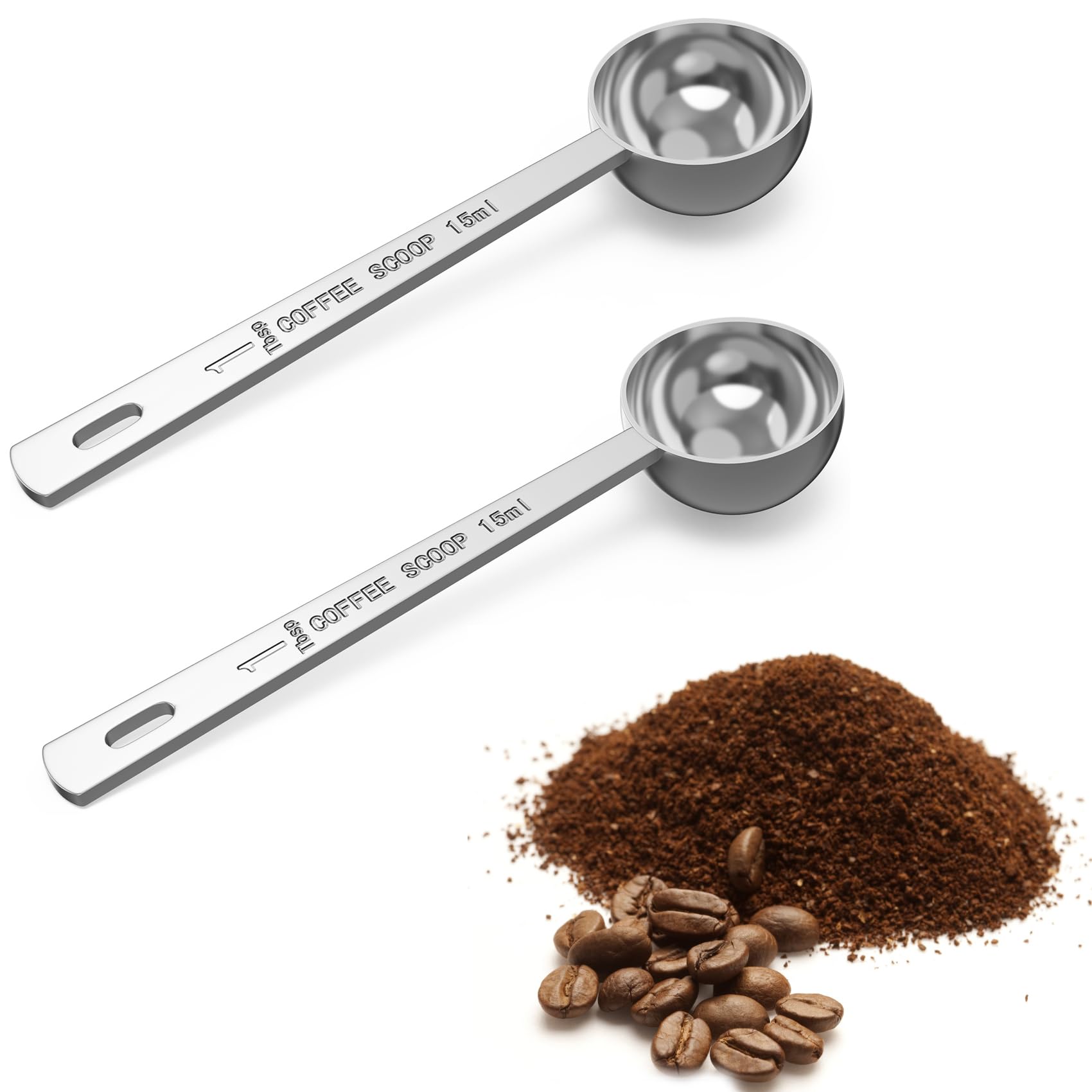 Leyaron Tablespoon Measuring Spoon Set of 2, Coffee Scoop for Ground Coffee, Stainless Steel Coffee Spoons 15ml Long Handle for Coffee Tea Flour Sugar Kitchen