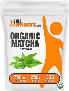 bulksupplements.com organic matcha powder - matcha organic, matcha powder for latte & baking, culinary grade matcha powder - organic & gluten free, 750mg per serving, 250g (8.8 oz)