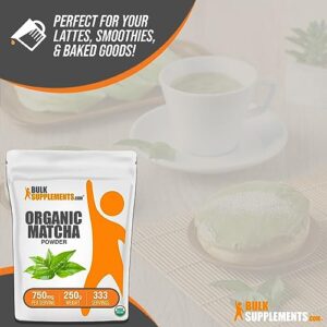 BulkSupplements.com Organic Matcha Powder - Matcha Organic, Matcha Powder for Latte & Baking, Culinary Grade Matcha Powder - Organic & Gluten Free, 750mg per Serving, 250g (8.8 oz)