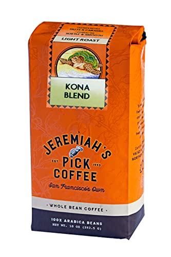 Jeremiah's Pick Coffee Kona Blend, Light Roast Whole Bean Coffee, 10 Ounce Bag