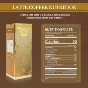 ORGANO Gourmet Cafe Latte, 100% Certified Ganoderma Lucidum (1 Box of 20 Sachets)