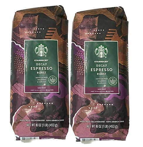 Starbucks Decaf Whole Bean Coffee, Espresso, Dark Roast, 16 Ounce Bags, 2/Pack (32 Ounces Total)