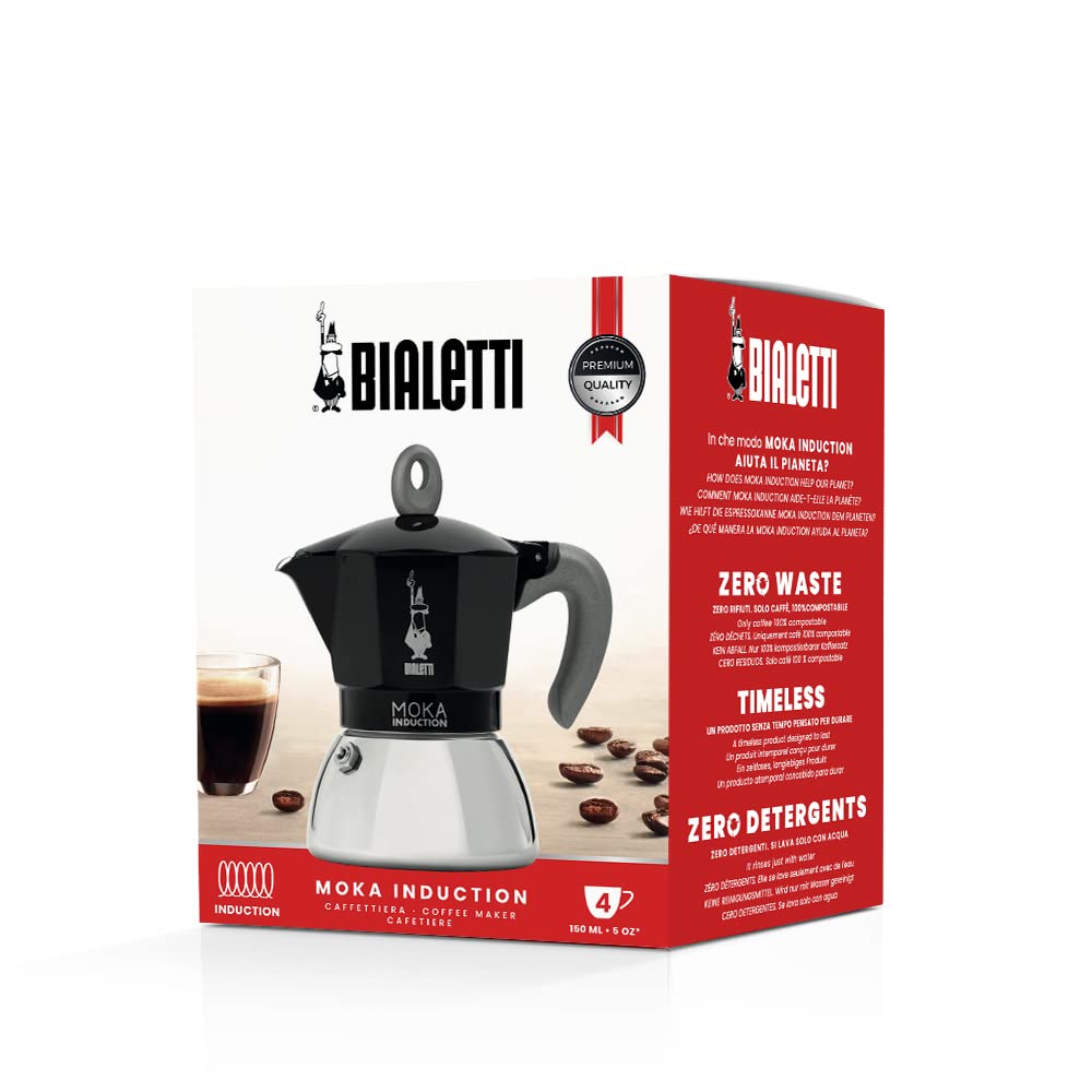 Bialetti - Moka Induction, Moka Pot, Suitable for all Types of Hobs, 4 Cups Espresso (5.7 Oz), Black