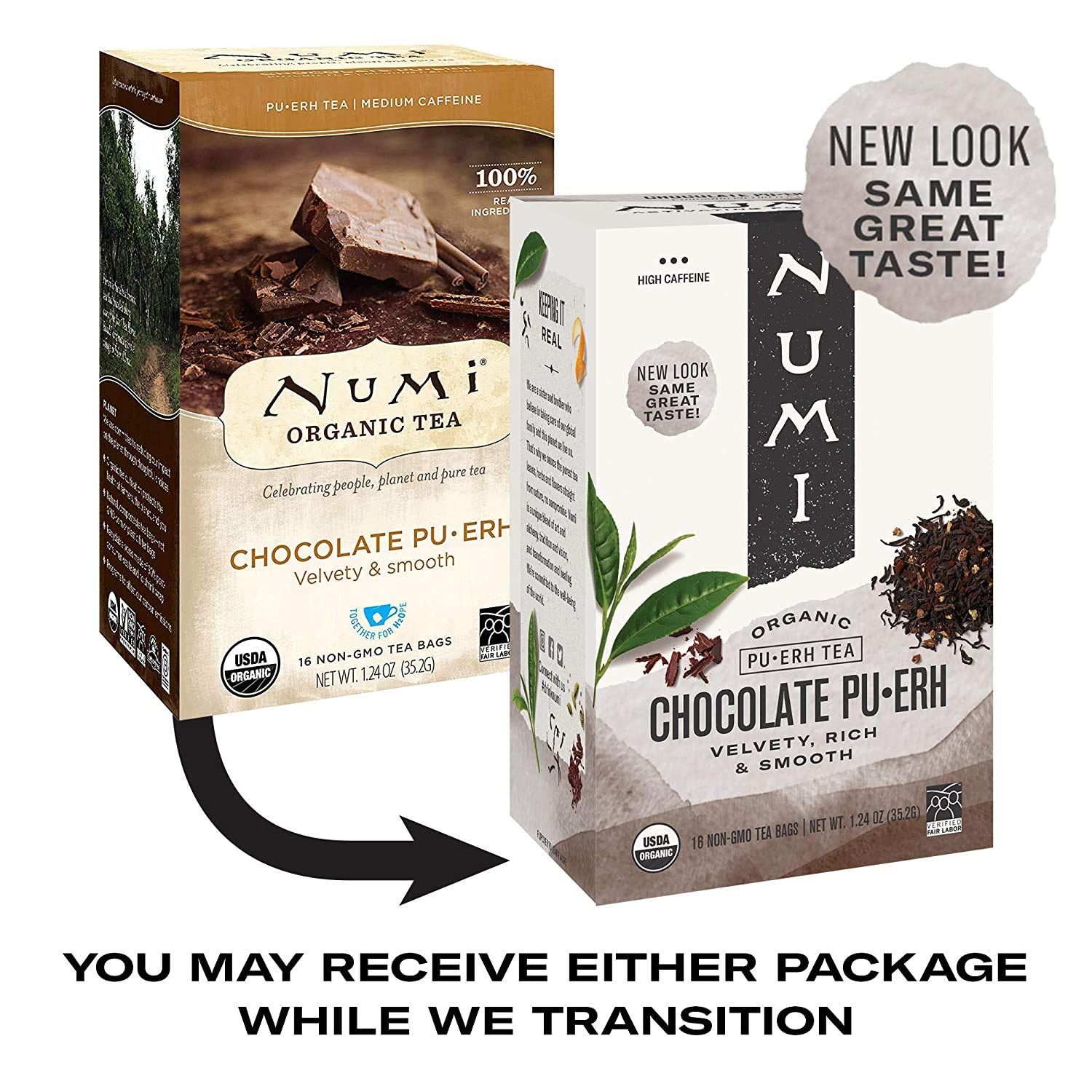 Numi Organic Tea Chocolate Puerh, 16 Count Box of Tea Bags (Pack of 3)Â