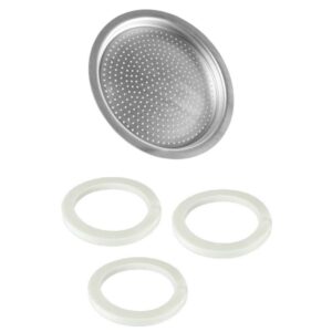 univen 2.25" (57mm) espresso filter and gasket seals compatible with bialetti 3 cup aluminum espresso makers