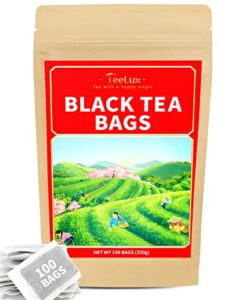 teelux black tea bags, natural pure black tea, smooth & full-bodied flavor, caffeinated, 100 count tea bags