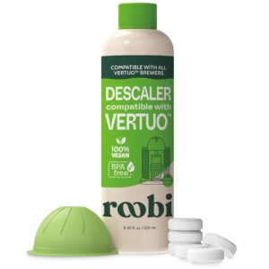 nespresso compatible vertuo cleaning & descaling kit. includes 1 bottle of descaling solution, 6 cleaning tablets and 1 reusable pod. carbon neutral vertuo maintenance kit. 6 month supply.