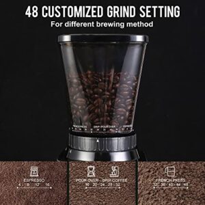 ACKZOT Coffee Grinder, Anti-Static Conical Burr Coffee Bean Grinder with 48 Precise Grind Settings for Espresso/Drip/Pour Over/French Press, 2-12 Cups, Uniform Grinding for Full Coffee Flavor