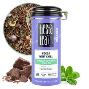 tiesta tea - cocoa mint chill | chocolate peppermint herbal tea | premium loose leaf tea blend | non-caffeinated tea | make hot or iced tea & brews up to 50 cups - 3 ounce refillable tin