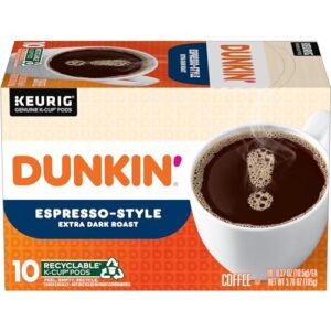 dunkin’ espresso-style extra dark roast, 10 keurig k-cup pods