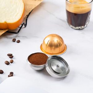 Stainless Steel Reusable Vertuo Capsule ONLY For VERTUOLINE NEXT+EMPTY Refillable Alumium VERTUOLINE Pods-80+150+230ml Each 2 Pcs + 1Pcs Coffee Capsule Tamper For Nespresso Vertuo Next Reusable Pods
