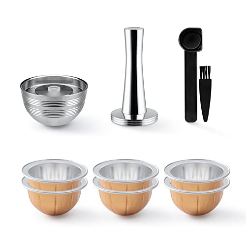 Stainless Steel Reusable Vertuo Capsule ONLY For VERTUOLINE NEXT+EMPTY Refillable Alumium VERTUOLINE Pods-80+150+230ml Each 2 Pcs + 1Pcs Coffee Capsule Tamper For Nespresso Vertuo Next Reusable Pods