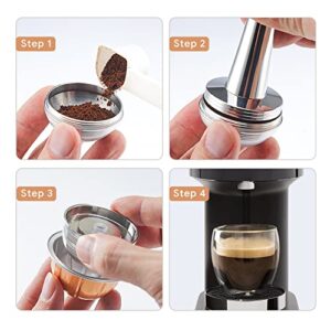 Stainless Steel Reusable Vertuo Capsule ONLY For VERTUOLINE NEXT+EMPTY Refillable Alumium VERTUOLINE Pods-80+150+230ml Each 2 Pcs + 1Pcs Coffee Capsule Tamper For Nespresso Vertuo Next Reusable Pods