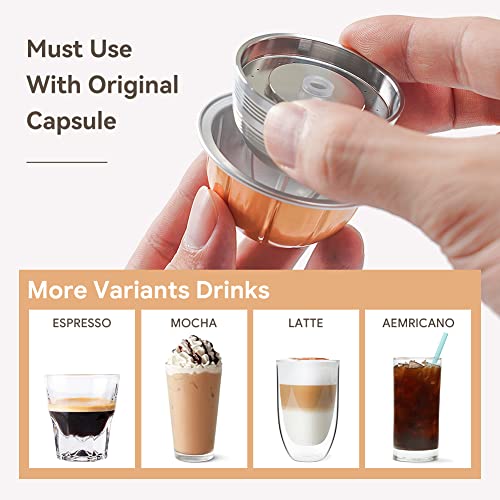 Stainless Steel Reusable Vertuo Capsule ONLY For VERTUOLINE NEXT+EMPTY Refillable Alumium VERTUOLINE Pods-80+150+230ml Each 2 Pcs + 1Pcs Coffee Capsule Tamper For Nespresso Vertuo Next Reusable Pods