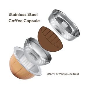 Stainless Steel Reusable Vertuo Capsule ONLY For VERTUOLINE NEXT+EMPTY Refillable Alumium VERTUOLINE Pods-80+150+230ml Each 2 Pcs + 1Pcs Coffee Capsule Tamper For Nespresso Vertuo Next Reusable Pods