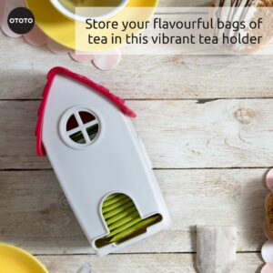 OTOTO Tea House Tea Bag Organizer - 100% Food Safe Plastic Tea Bag Holder - Fun Housewarming Gift - Quirky Tea Organizer Design - Tea Storage Size: 3.94 x 3.39 x 3.43 in - White