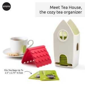 OTOTO Tea House Tea Bag Organizer - 100% Food Safe Plastic Tea Bag Holder - Fun Housewarming Gift - Quirky Tea Organizer Design - Tea Storage Size: 3.94 x 3.39 x 3.43 in - White