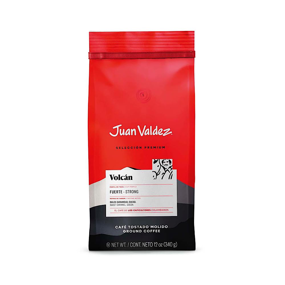 Juan Valdez Volcan Ground Colombian Coffee 12 oz, Premium Line, Strong Coffee with a Harmonious Subtle acidity, Notes of Sweet caramel, and Dark Chocolate Finish, Certified Humane, Rainforrest, Halal, Kosher, BASC, OEA