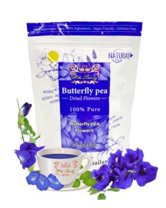 hida beauty butterfly pea flowers 1.76oz premium dried whole flowers blue color for tea drinks hot cool purple violet funness party food bakery pasta cocktail rice
