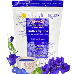 Hida Beauty Butterfly pea Flowers 1.76oz Premium Dried whole flowers Blue Color for tea drinks hot cool purple violet funness party food bakery pasta cocktail rice