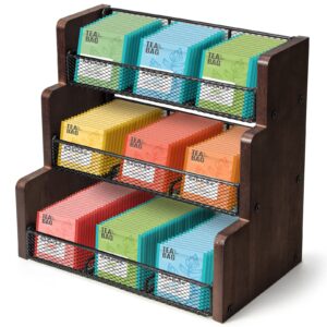 tj.moree tea bag organizer 3 tier tea storage, solid wood tea storage chests for kitchen, office, countertop, cabinet pantry, tea bag, coffee, sugar packets, creamers holder