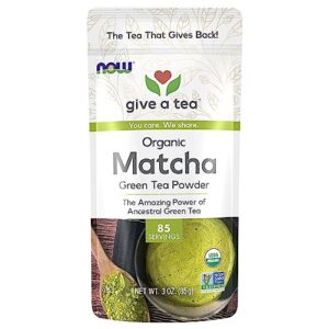 now foods, certified organic matcha green tea powder, non-gmo project verified, 3-ounce