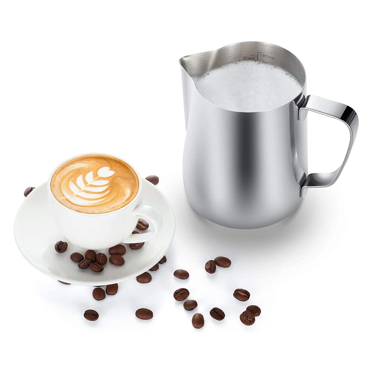 Milk Frothing Pitcher 304 Stainless Steel Milk Frother Cup 20 oz (600ml) for Coffee Arts/Espresso/Cappuccino