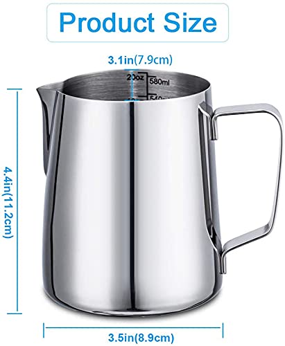 Milk Frothing Pitcher 304 Stainless Steel Milk Frother Cup 20 oz (600ml) for Coffee Arts/Espresso/Cappuccino