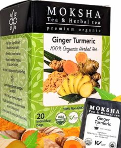 pure organic turmeric tea bags with ginger - ginger tea bags with turmeric curcumin by moksha tea - 20 turmeric ginger tea bags