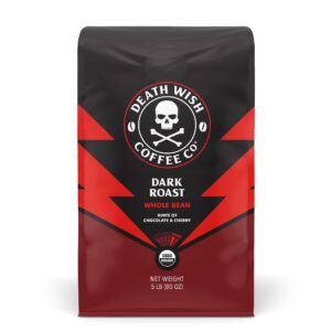 death wish coffee co. dark roast whole bean- 5 lbs. bold intense blend of arabica & robusta beans - usda organic whole bean coffee