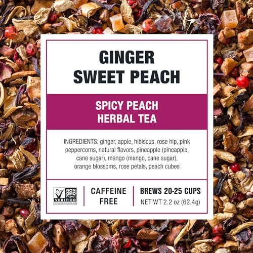 Tiesta Tea - Ginger Sweet Peach | Spicy Peach Herbal Tea | Premium Loose Leaf Tea Blend | Non Caffeinated Herbal Tea | Make Hot or Iced Tea & Brews Up to 25 Cups - 2.2 Ounce Resealable Pouch