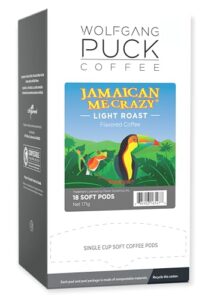 wolfgang puck coffee, jamaican me crazy gram coffee, 9.5 gram pods, 18 count