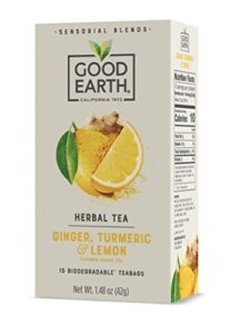 good earth sensorial blend all natural ginger, turmeric and lemon herbal tea, 15 count (pack of 5)