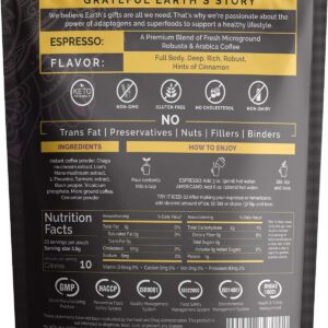 Grateful Earth Super Brain Blend Instant Gourmet Espresso Black Coffee with Nootropics 20 Packets Microground Robusta and Arabica Coffee with Turmeric, Cinnamon, Black Pepper