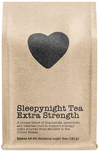 Sleepynight Tea Extra Strength, 45-60 Servings, Eco-Conscious Zip Pouch, Caffeine Free, Pure Loose Leaf Tea Grown in America, 5 Ounce (Medium)