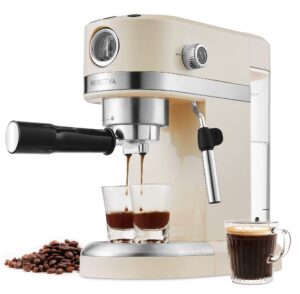 neretva 20 bar espresso coffee machine with steam wand for latte espresso and cappuccino, compact espresso maker for home barista, 1350w premium italian high pressure - beige