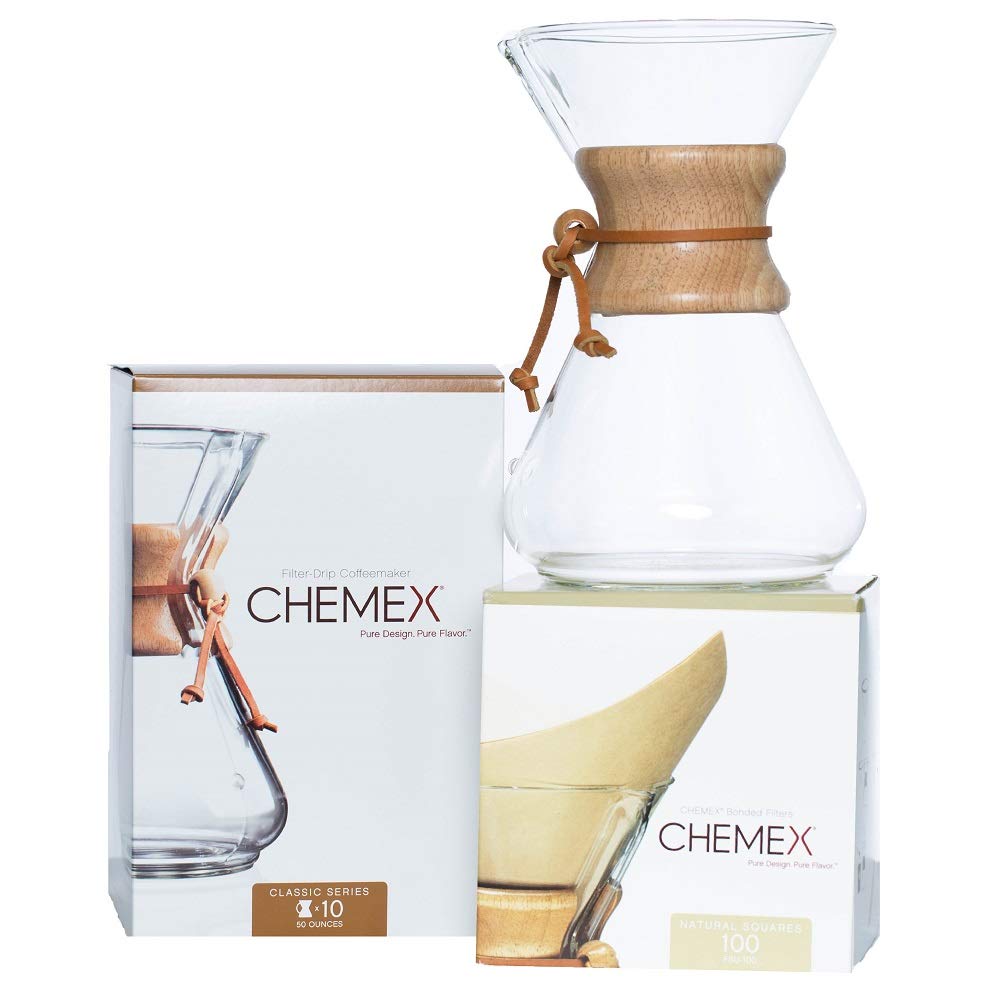 Chemex Bundle - 10-Cup Classic Series - 100 ct Square Filters - Exclusive Packaging